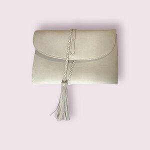 Anthropologie | NWOT Braided Tassel Clutch in Cream